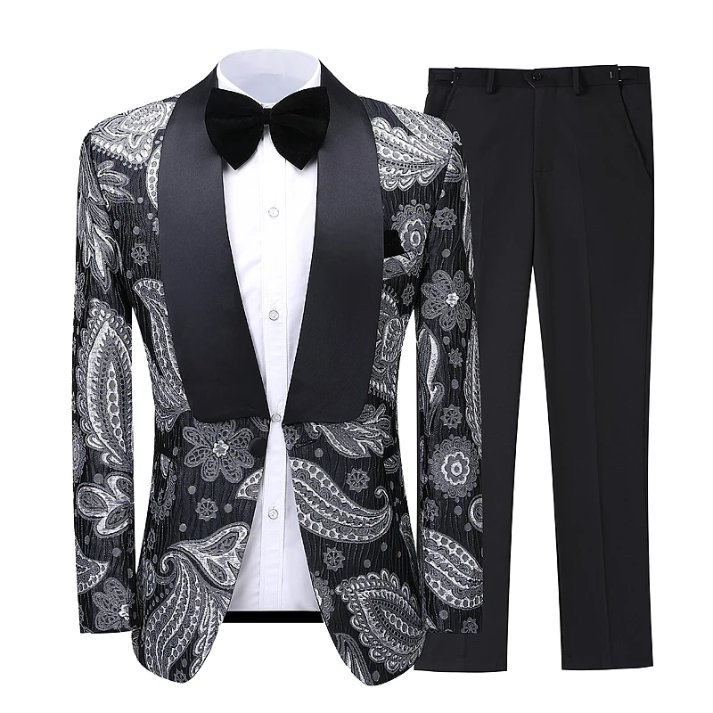 

Jacquard fashion mens suit coat+pants, White/grey