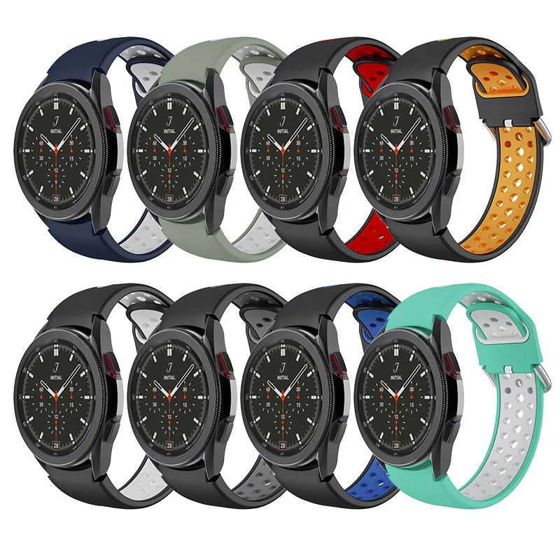 

20mm Dual Two Color Rubber Watch Straps Band For Samsung Galaxy Watch 4 Classic Double Silicon Wrist Band