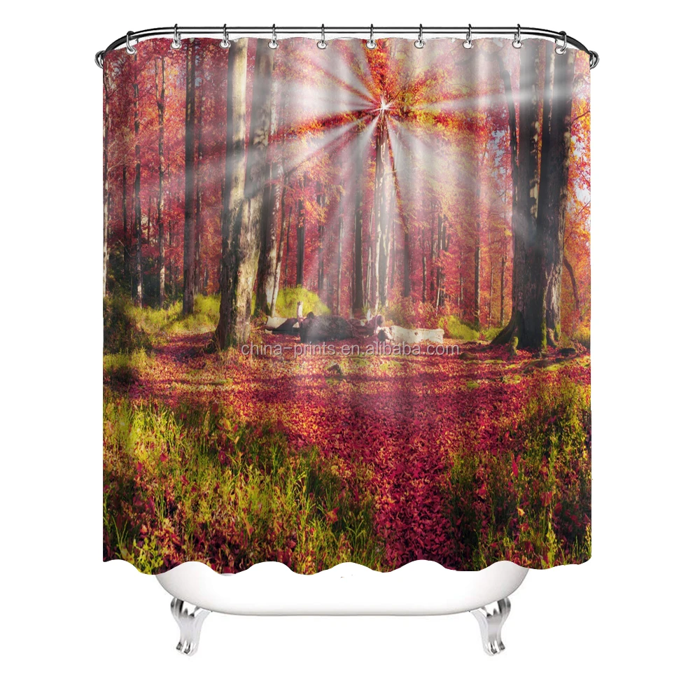 

Red Nature Scene Shower Leaves Bathroom Curtains Curtain