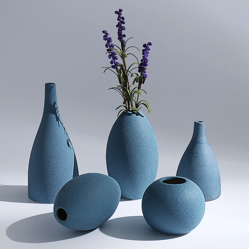 

Europe small vase Grind glaze ceramics Black blue Grey vases Flower arts and crafts home decoration accessories modern, Blue, gray, black