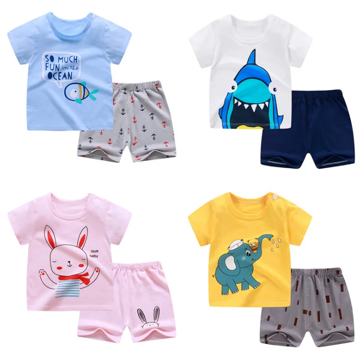 

Summer pure cotton Animal short sleeve + short trouser 2 Pieces baby set clothes, Cartoon1-22