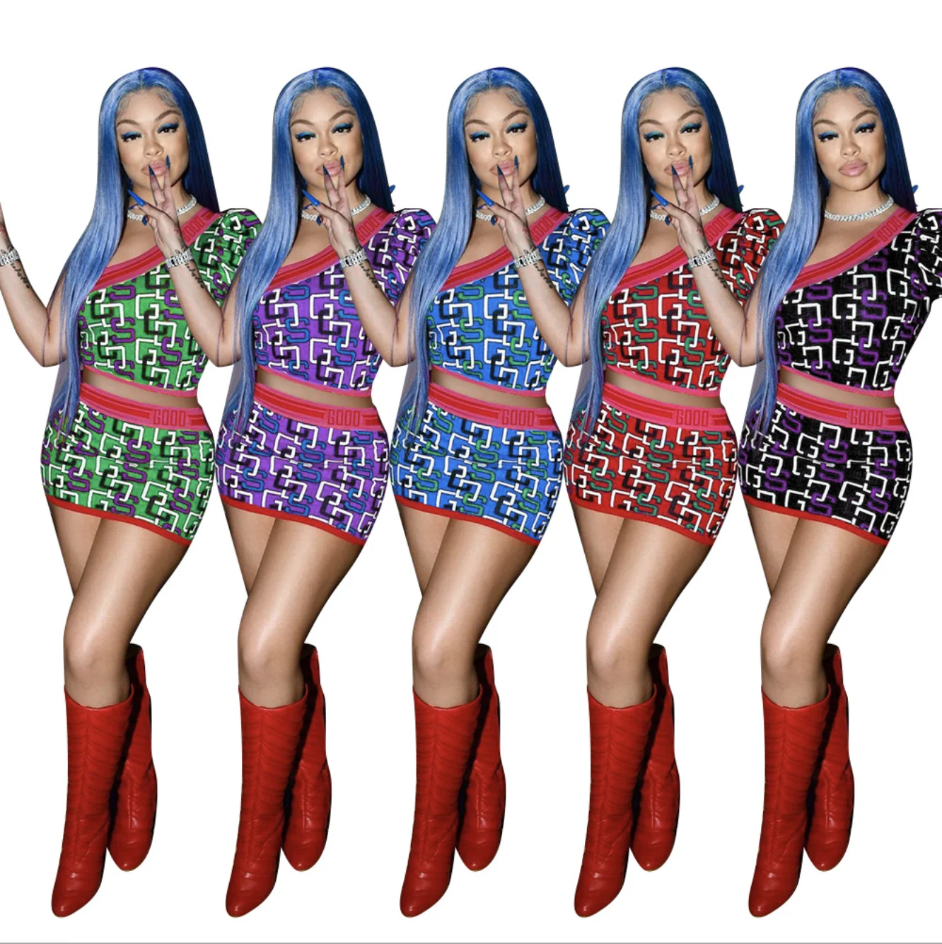 

Amazon AliExpress hot sell European American spring/summer digital print short sleeve top+mini skirt two pieces suit