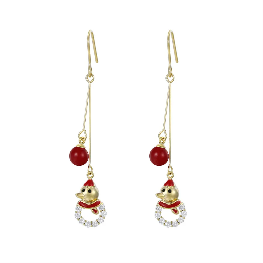 

YMearring-640 Xuping jewelry fashion lovely Christmas snowman red pearl pendant 14K gold environmental protection copper earring