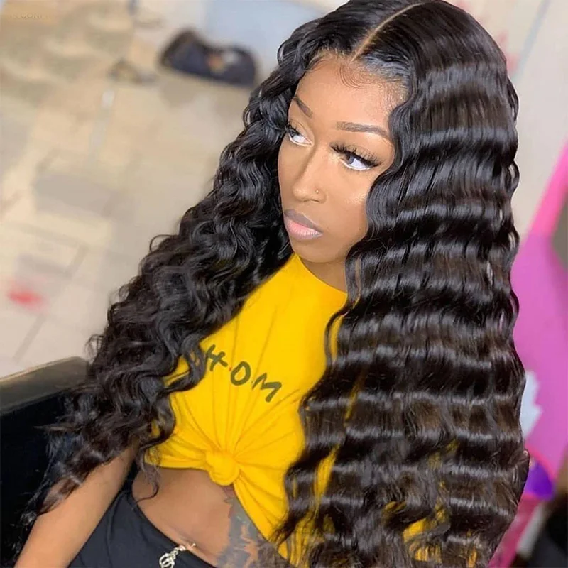 

Deep Wave Lace Front Human Hair Wigs 13x6 Human Hair Wigs Brazilian Glueless Bleached Knots Pre plucked For Black Women