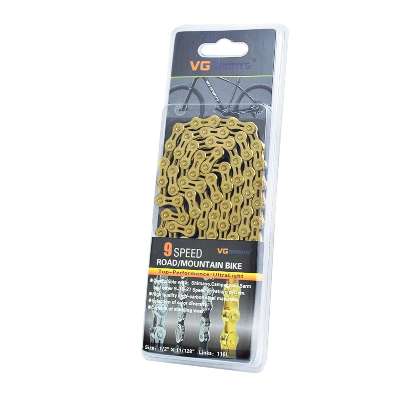 

VG Sports 9 18 27 Speed Half Hollow Titanium Gold Bicycle Chain for MTB Mountain Road Bike