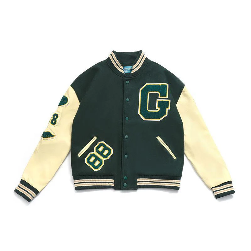 

Low moq high quality letter embroidery woolen outdoor jacket men OEM custom baseball varsity jacket