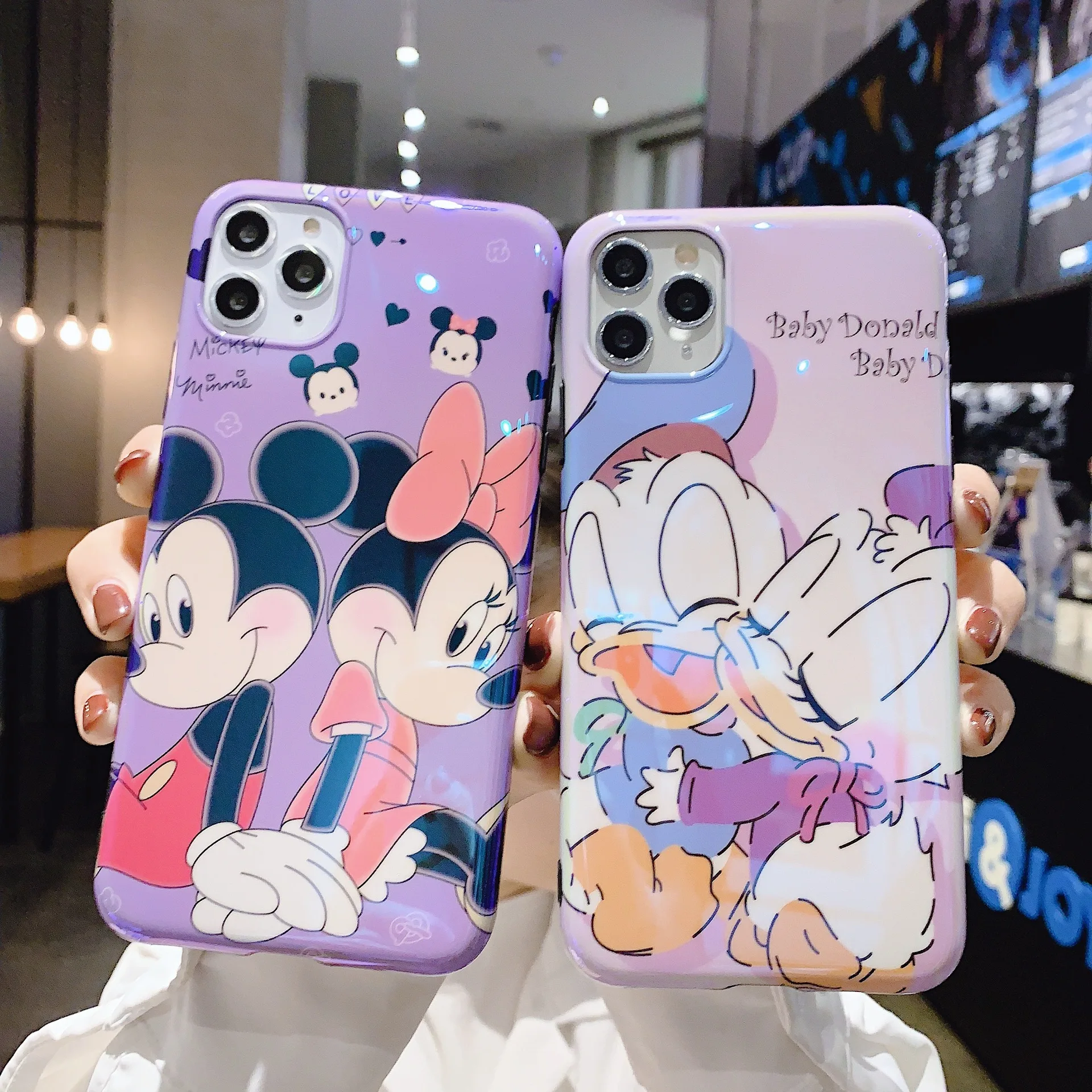 

R1_Cartoon Mickey Minnie Donald Duck Blu-ray Anti-fall Set Mobile Phone Case Shell for iPhone 11 11 pro 11 pro max