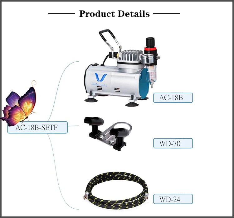 LinhaivetA auto stop air brush airbrush compressor mini hose cake paints