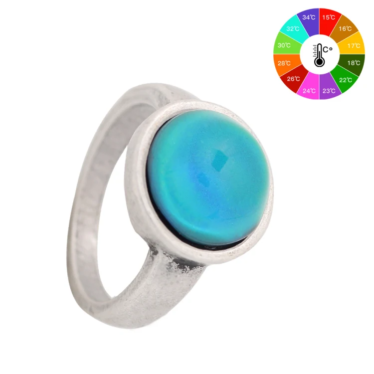 

New Hot Sale Retro Silver Plated Single Color Change Mood Stone Jewelry Ring, 12 colors change