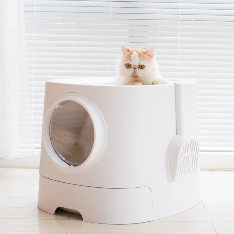 

PetnessGo Cat Litter Box, Plastic Eco-friendly Cat Toilet Box, White