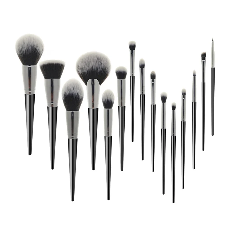 

Top design high quality 15pcs vegan synthetic fiber hair black wood handle makeup brush set