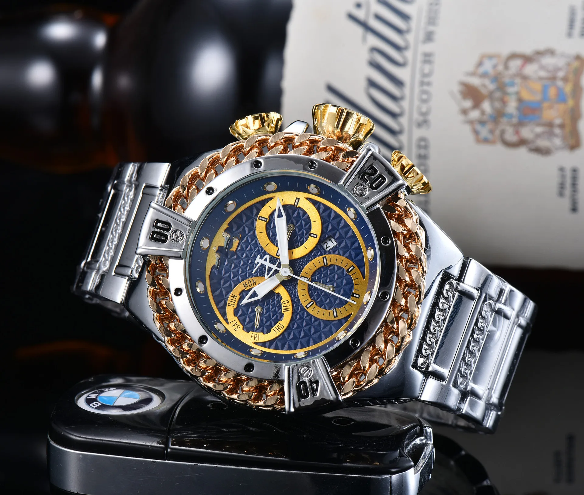 

Top Band Men Luxury Stainless steel JAPAN Double movement original Watch INV watch wholesale 3A