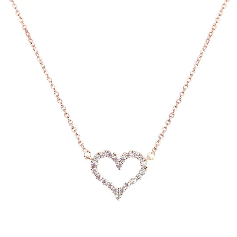 

YD Jewelry Rose Gold Rhinestone Heart Pendant Necklace New Delicate Silver Crystal Love Heart Necklace