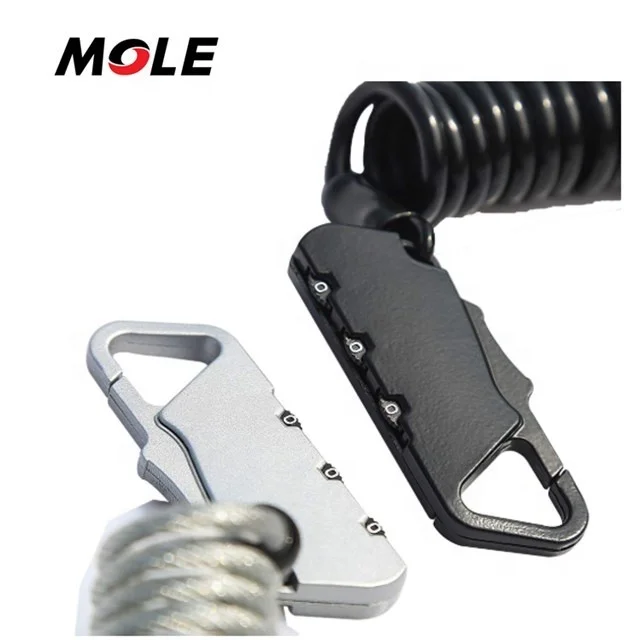 

Mole Mole Multifunctional Bike Lock Cable Mini Portable Anti-Theft Resettable 3 Digit Bicycle Cycling Spring Lock, Black/red/blue/grey