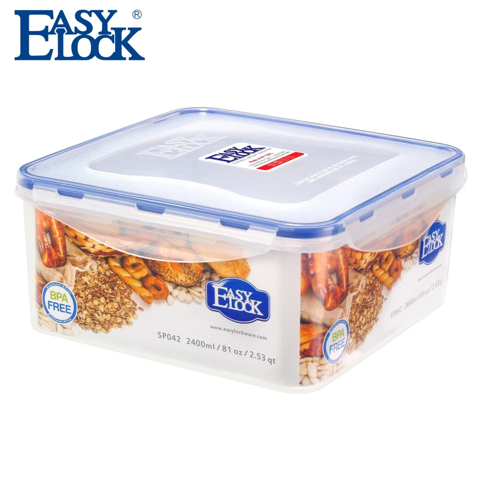 

2400ml Big Large Plastic Square Food Canister Storage Container With Lid, Clear,transparent
