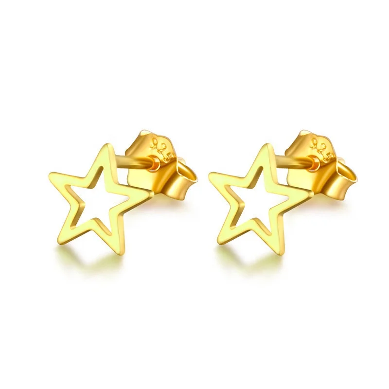 

Minimalist Fashion Tiny Cute 925 Sterling Silver Gold Plated Hollow Star Earring Stud, Gold/rhodium