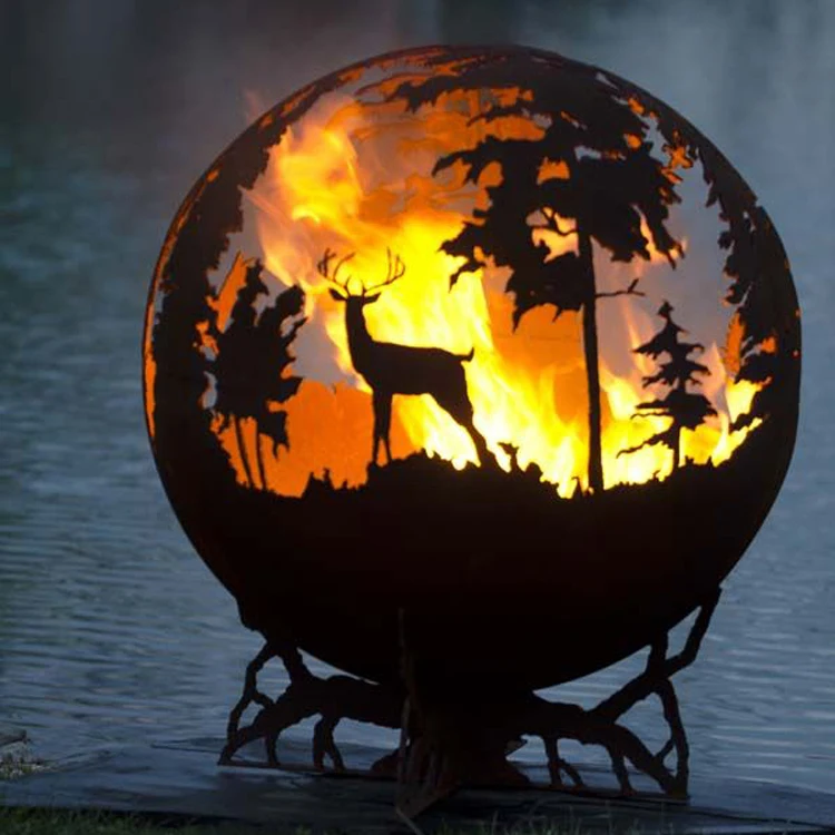 

Outdoor Sphere Garden Decorate Corten Steel Fire Pit Ball