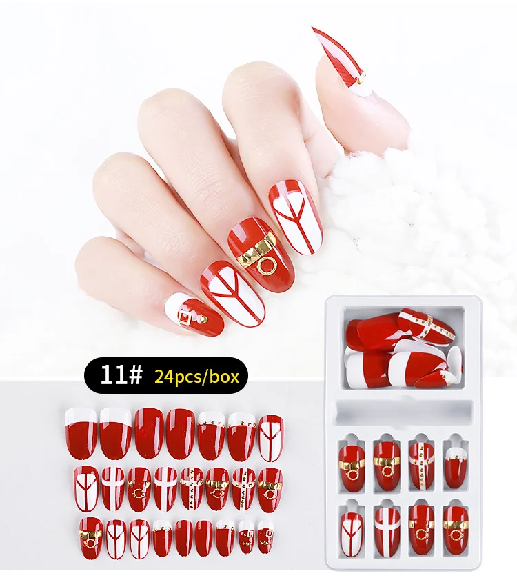 

NAF007 Detachable 24pcs Designed Crystal Nail fale nails press designs with UV coated designer fake nails