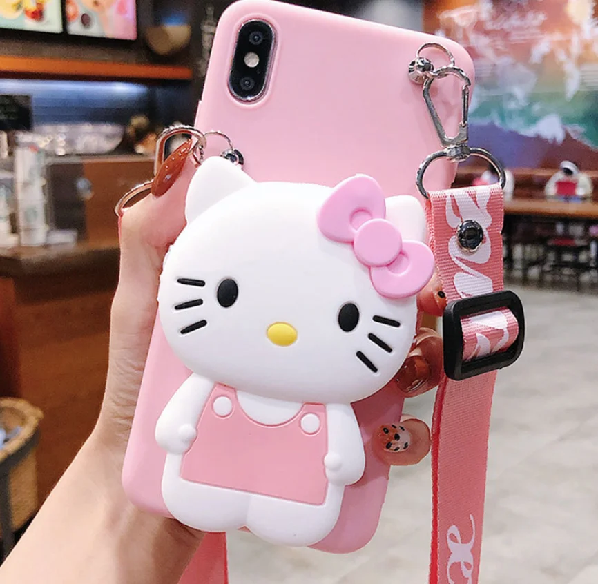 

KT Cat 3D Cute Doll Strap Hello Kitty Soft Case for iPhone 11 Pro Max 11Pro 7 8 X Xs Max