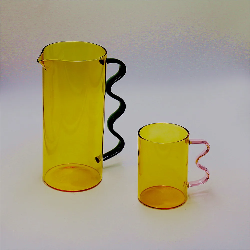 

Elegant Color Glass Pitcher with Handle Water Carafe with Lid, Large Beverage Pitcher Jars for Homemade Juice, Customized color