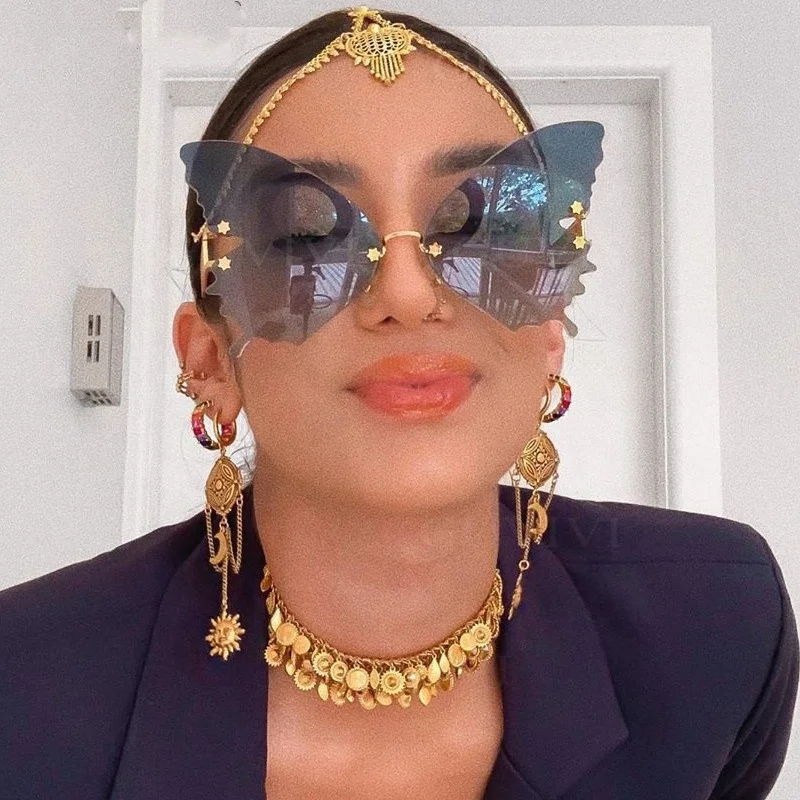 

Fashion Men Women Oversized Shades Sunglasses 2020 Newest Trendy Butterfly UV400 PC Gold Alloy Kailun 10pcs A1832