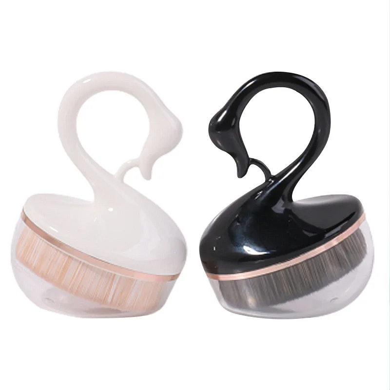 

New Arrivals Brushes 2021 Swan Shape Professional Flat Top Foundation Brush Black White Handle Facial Cleaning Brush Makeup Tool, Black/white/customized