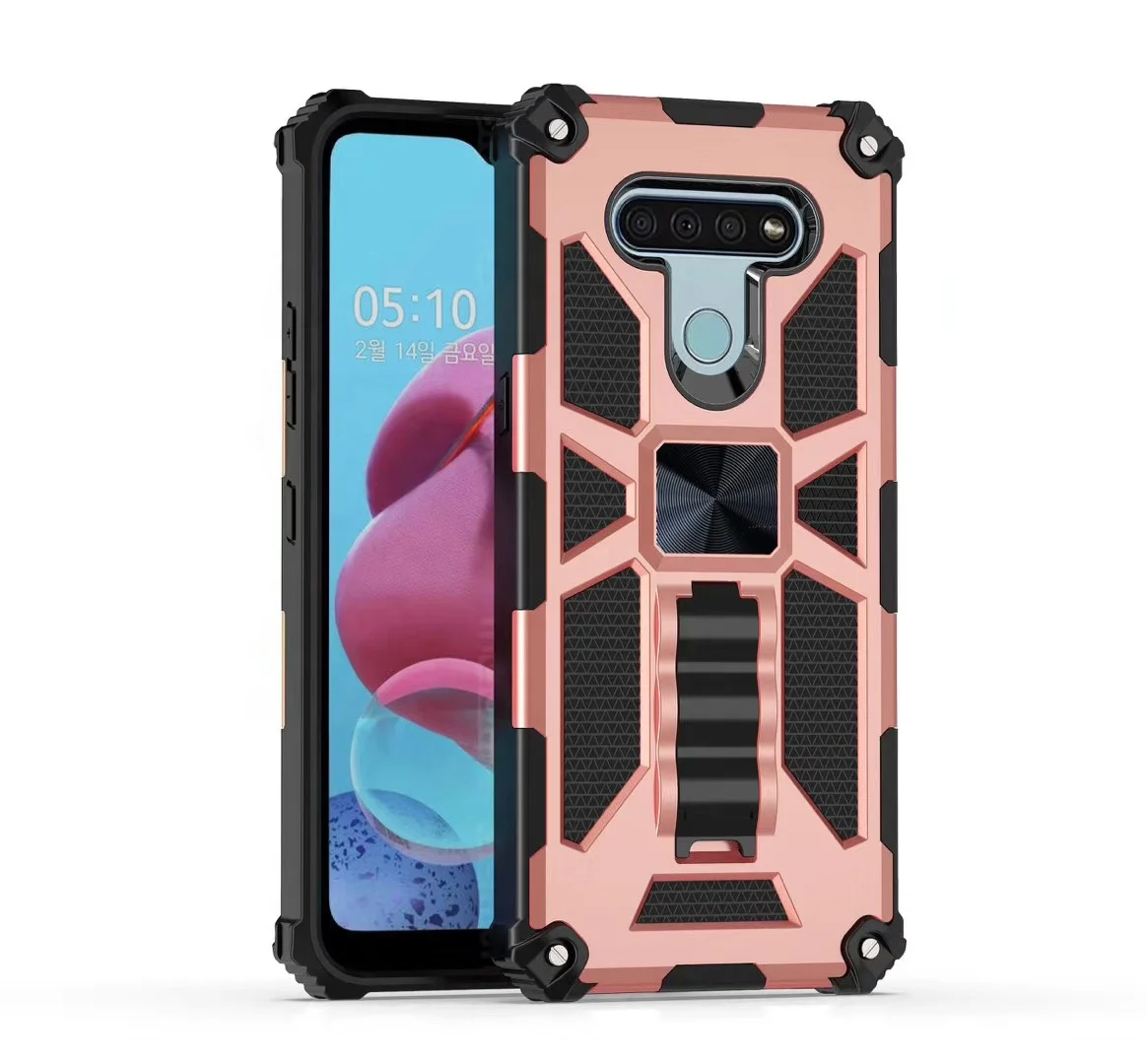 

2020 New Products PC TPU Shockproof Phone Case for LG K51 Case With Ring Metal Kickstand Phone Back Cover for LG Stylo 6, Navy, black, red, gold, rose gold, silver