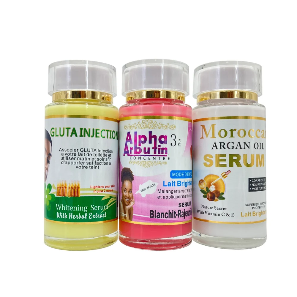 

AHA & Moroccan Argan Oil & Glutathion Injection with Organic Vitamin C Treats Hyperpigmentation Whitening Booster Serum 120ml, Pink,white,yellow