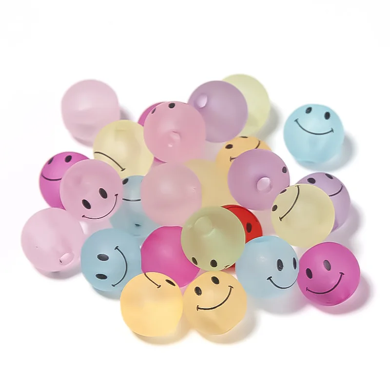 

Hobbyworker 50pcs/bag Acrylic Frosted Candy Color Rubber Smiley Face Straight Hole Round Beads for DIY Bracelets Accessories, Mixed color