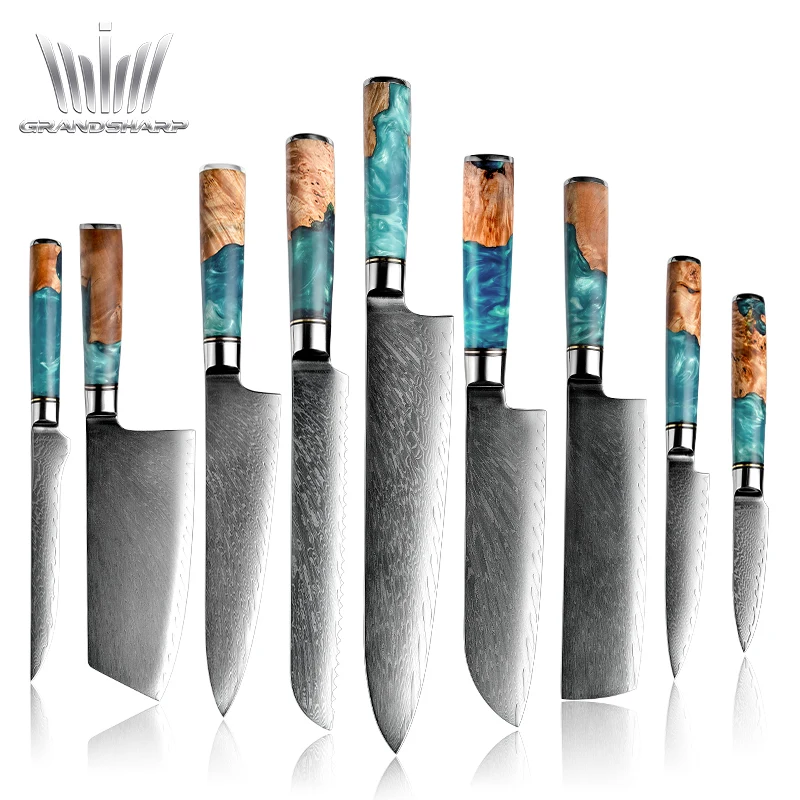 

Damascus Steel Knife Chef Kitchen Cooking Knives AUS10 67 Layers Cooking Tool Meat Cutting Kitchen Japanese Knife Set