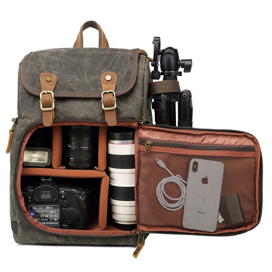 

Large Capacity Front Open Waterproof DLSR Backpack Travel Canvas Large Size Photo Bag Batik Canvas Outdoor Video Camera Lens Bag, Customized