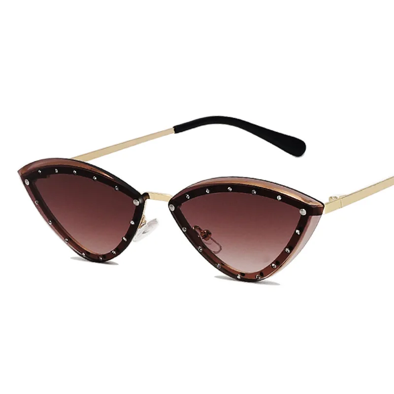 

2023 New style women fashion diamond sunglasses cat eye Triangle rivet metal frame rhinestone sunglasses