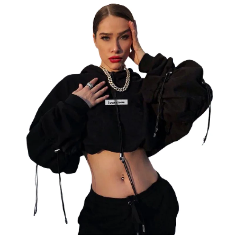 

1001 Hot Sale Women'S Fashionembroidery Winter Sexy Crop Top Hoodies With Drawstring Sweatshirts Fashion Womens Hoodies, Black,