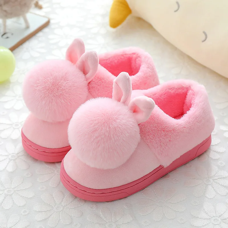 

Children's cotton shoes rabbit in winter anti slip warm keeping cartoon solid color cute girl boy's wool shoes ready to ship