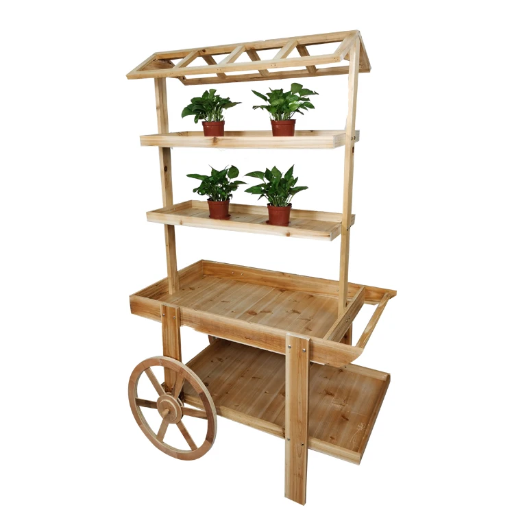 2021 Most Popular Customized Wooden Stand Indoor Plant Flower Carts For