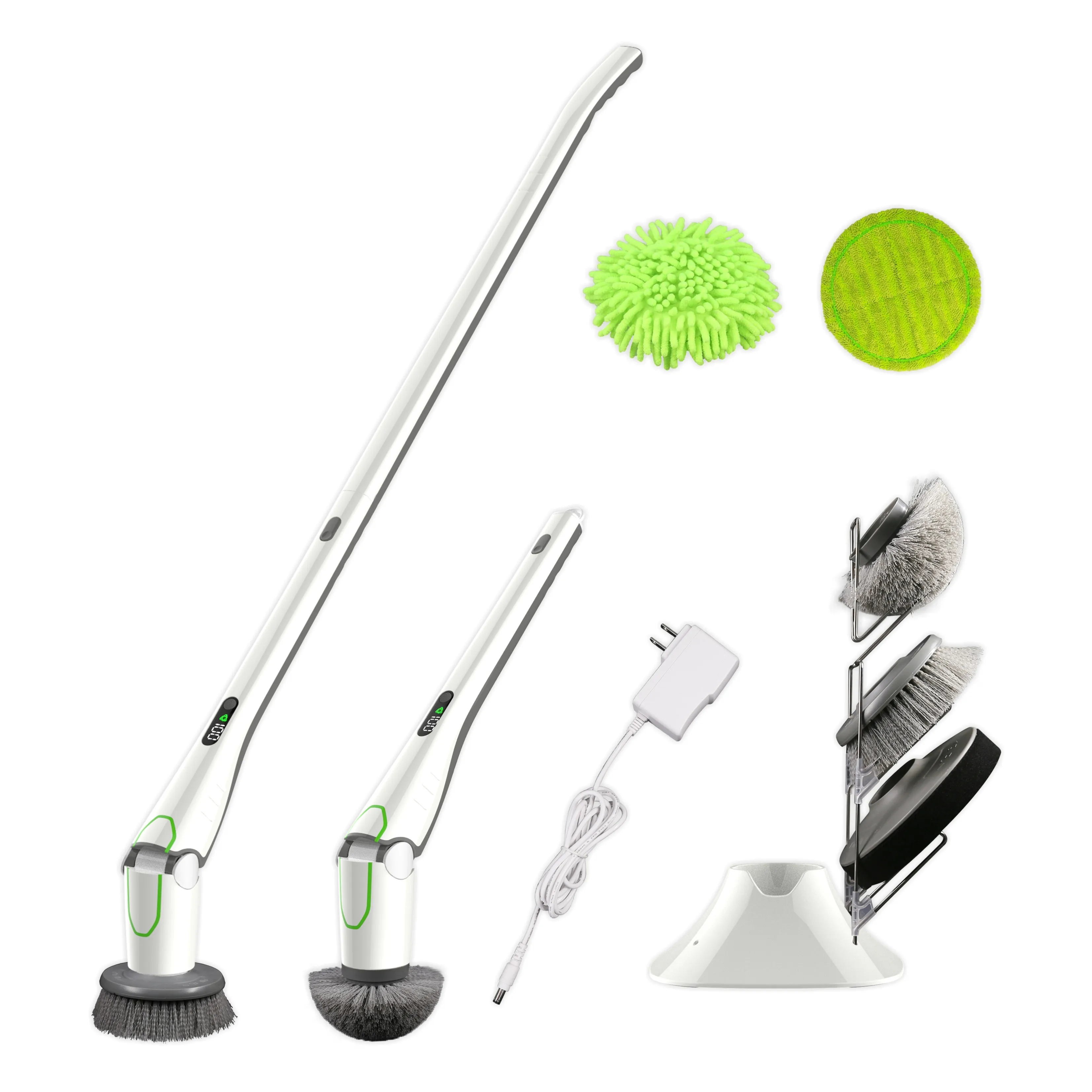 

5 interchangeable brushes multi-function electric cleaning kit toilet brush floor sweeper car washer electric mop spin scrubber, White