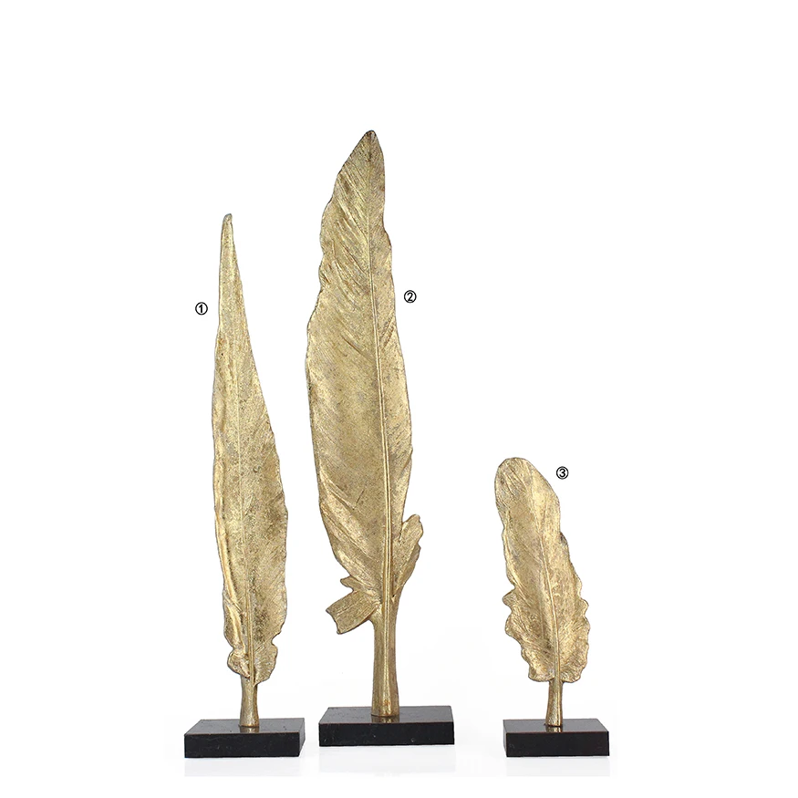 Handmade resin  gold feather sculpture home accessories decor three size luxury other home decor supplier