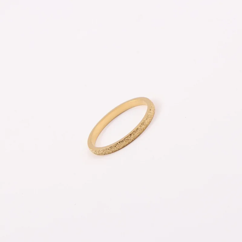 

Joolim Jewelry Wholesale 18K Gold Plated Stainless Steel Sand Finish Narrow Simple Rings for Women