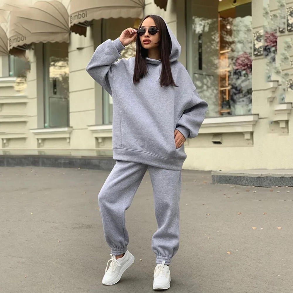 

Autumn Winter Two Piece Pants Set Sport Wear Tracksuit Gym Outfits 2 Piece Set Women Casual ogger Hoodie Suit Outfit Set