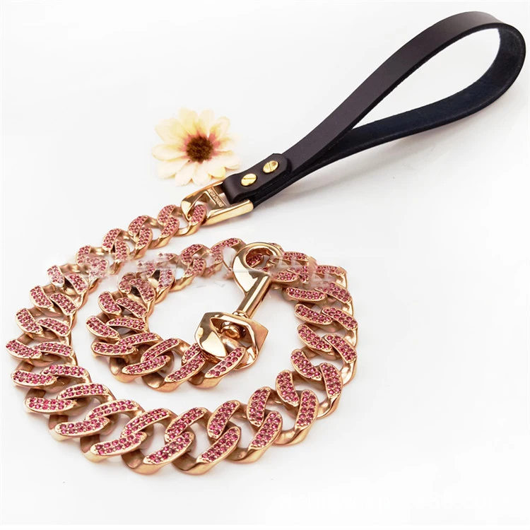 

Rose Gold Diamond accessories Pet Collar Leash sets Dog necklace Width 32MM