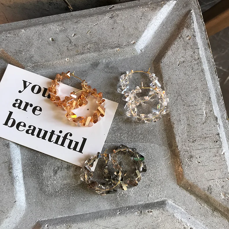 

JUHU New crystal jewelry irregular geometric pendant earrings fashionable and simple style for women, Colorful