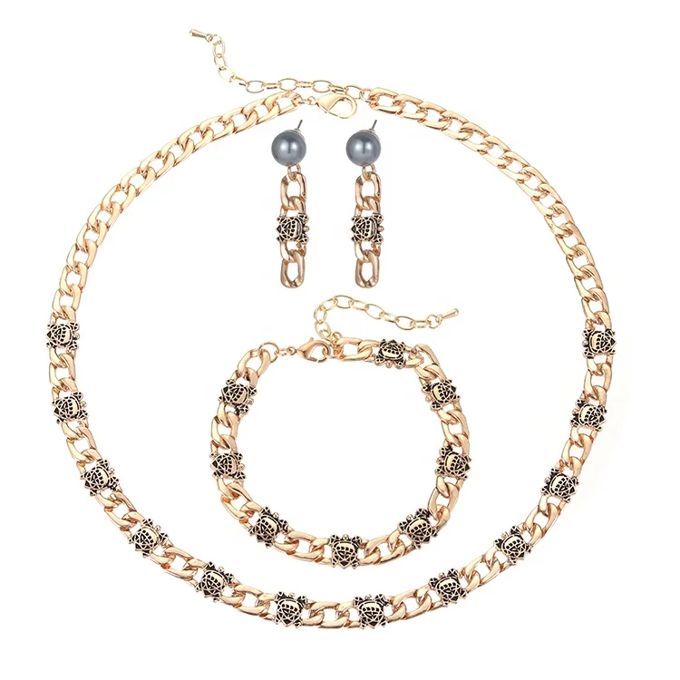 

High Quality Party Luxury Hip Hop Tortoise Chain Polynesian Gold Plated Jewelry Necklace Sets, Golden
