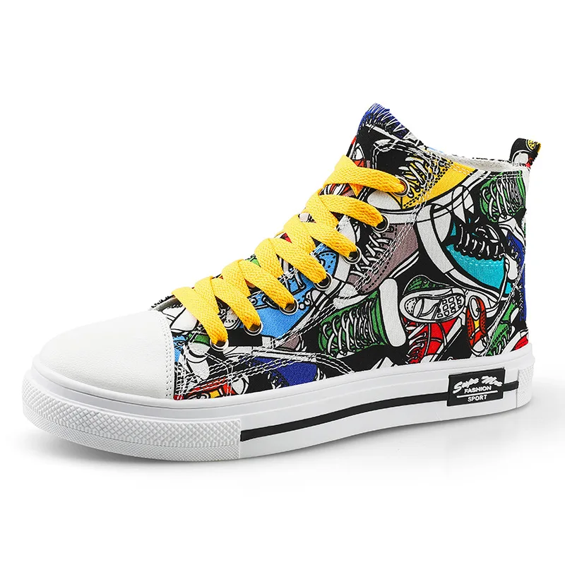 

Wholesale New Design Unisex Colorful Cartoon Printed Graffiti Canvas Shoes, Requsted