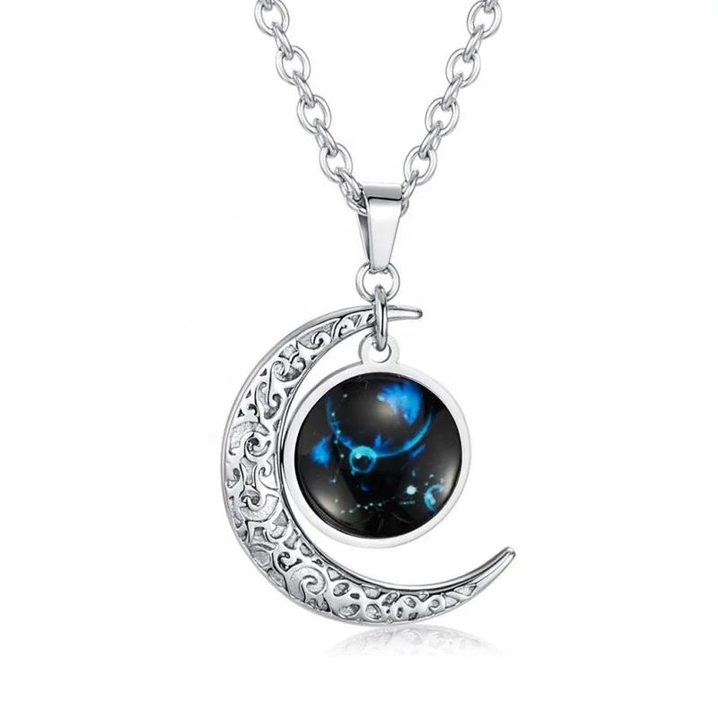 

Hip Hop Style Zodiac Starry Night Light Pendant Stainless Steel Necklace Moon Star Combination Couple Titanium Steel Pendant, Pic