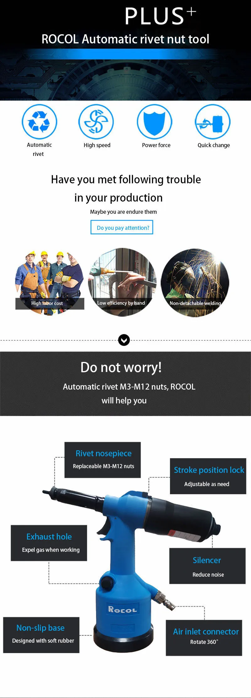 2000RPM Dado Automatico - ROCOL 5312K Air Rivet Nut Tool
