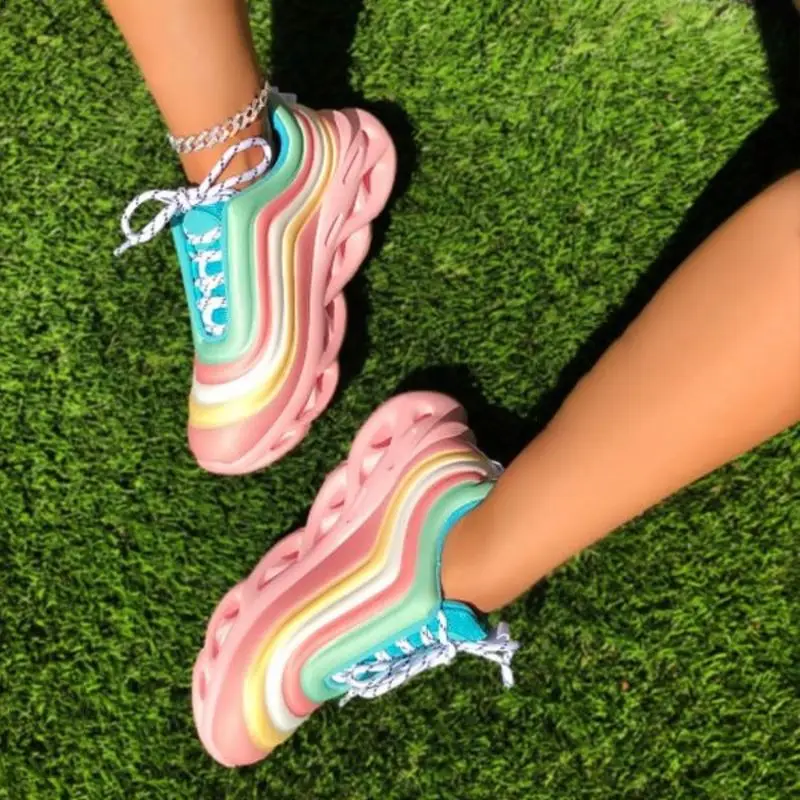 

New Arrival Design Pu Material Snake Women Flat Running Sports Shoes Amazon Ladies Flat Sneaker