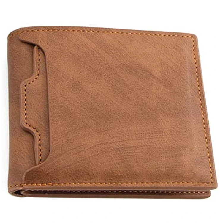 

Custom Brown Short Genuine Leather Men Wallet Crazy Horse RFID Blocking Pure Leather Bifold Wallet For Man