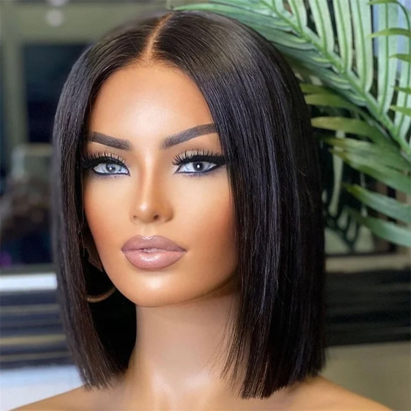 

Highknight Hot Sale Short Bob Lace Closure Wig Pre Plucked Silky Straight Human Hair Lace Front Black Color Wigs For Black Women