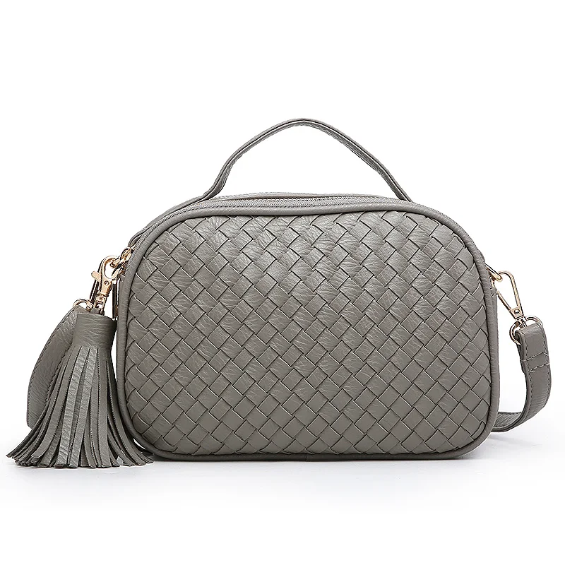 

New Handbags Handmade Woven Shoulder Bag Female 3 Zipper Shoulder Bag Fashion Tassel Messenger Bags, Pink,burgundy,black,blue,brown,gray,oem