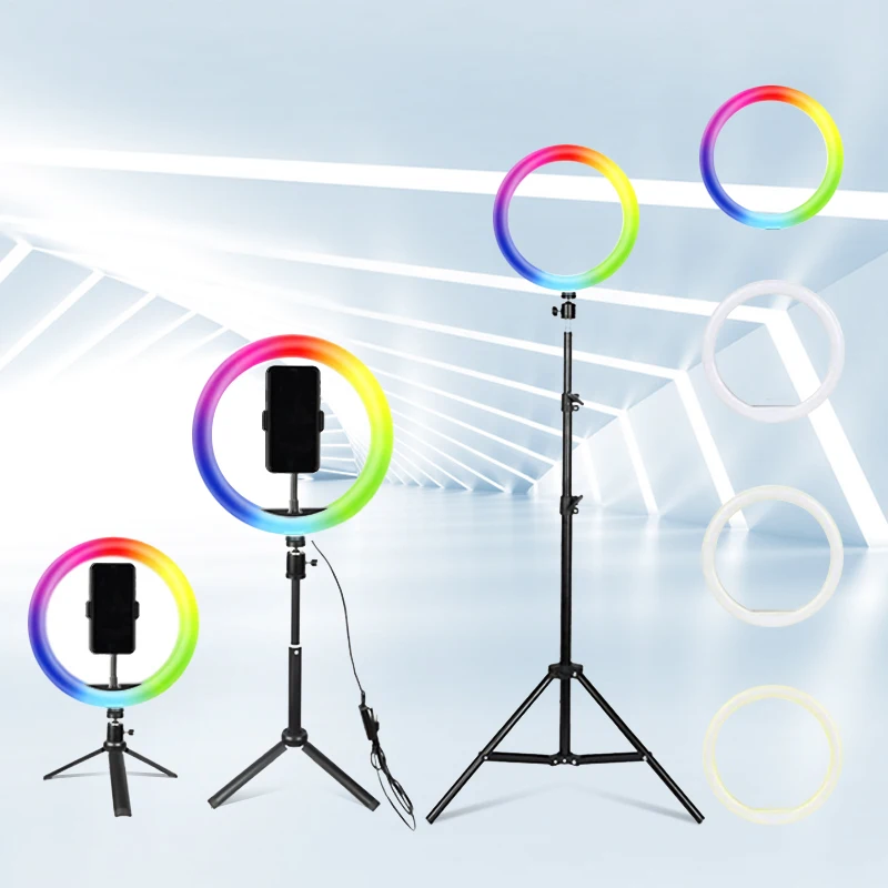 

Sample Free RGB 10 18 inch desktop photographic flexible makeup mini selfie led lighting rings with tripod stand ring light